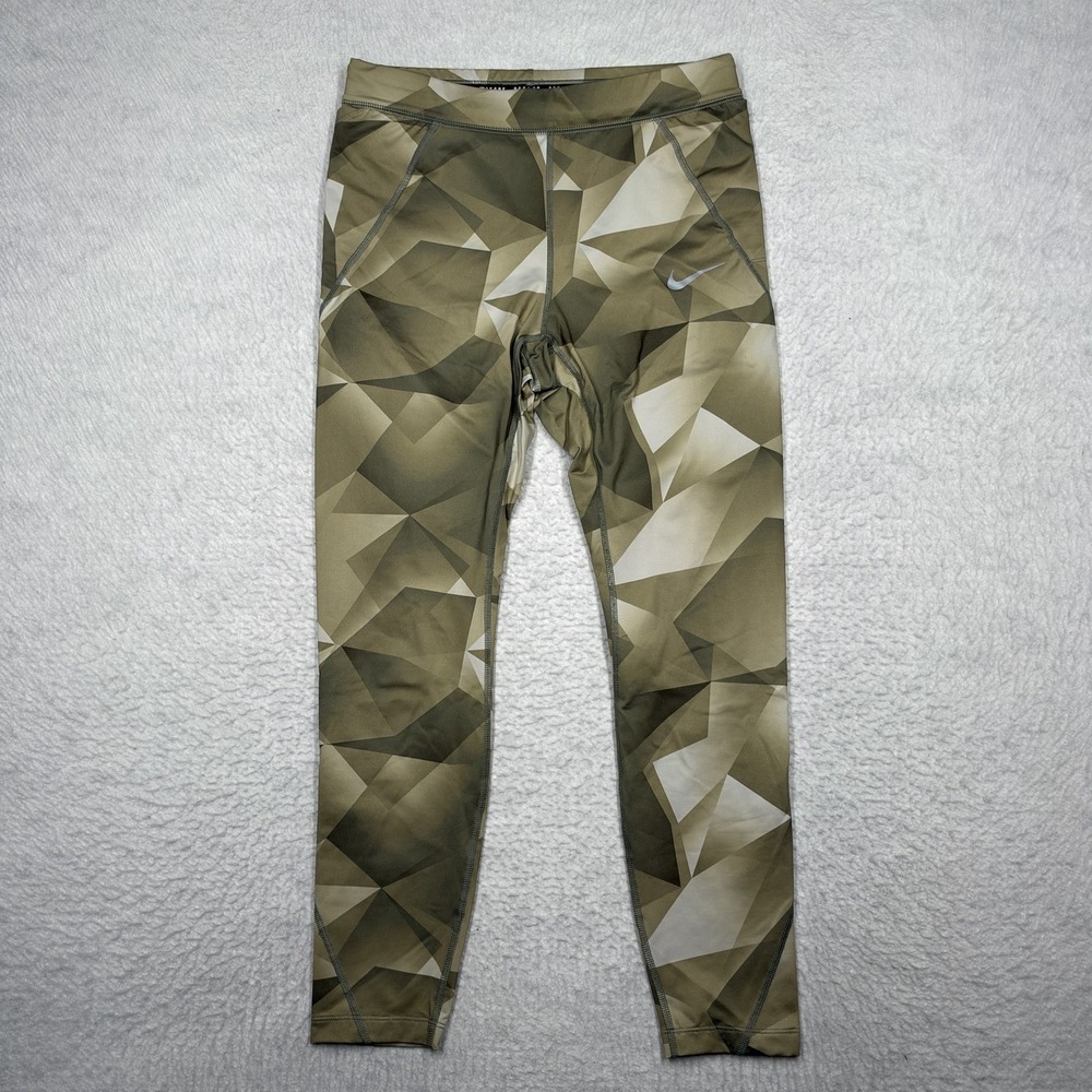 Nike Dri-FIT Geometric Prism Print Leggings Olive Green 931973-395 Women's M